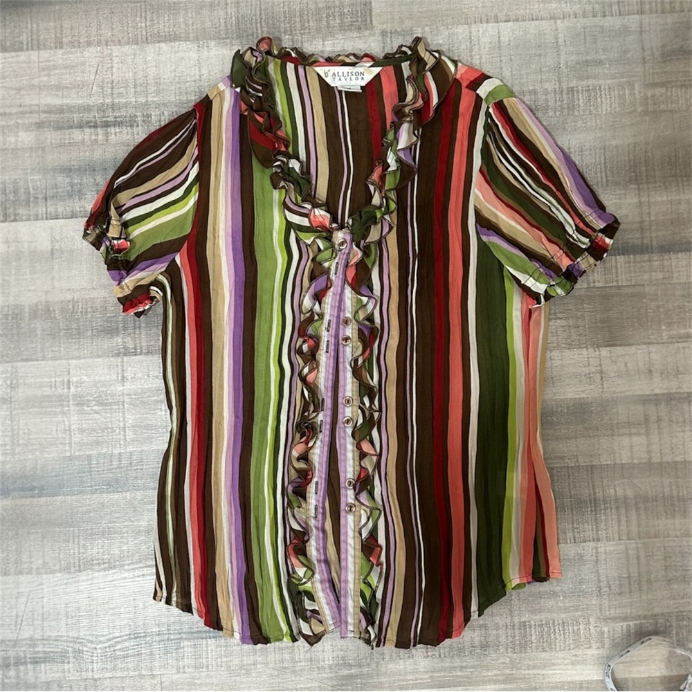 Y2K Allison Taylor Multicolor Striped Ruffle Blouse